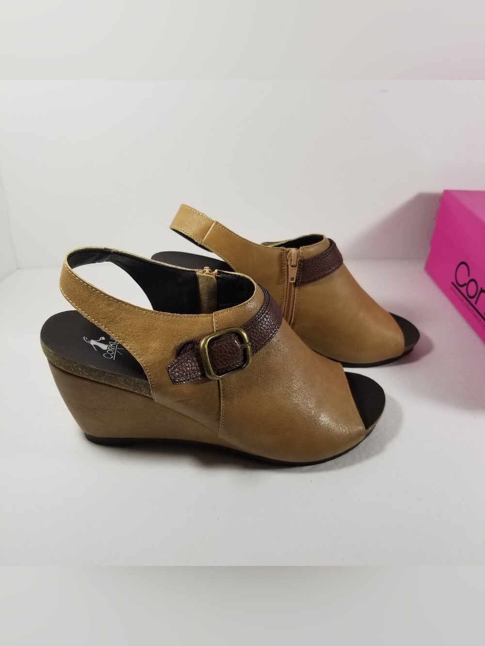 Corkys Music Wedge Sandals Women's Size 11 Peep Toe Slingback Side Zip Shoes New